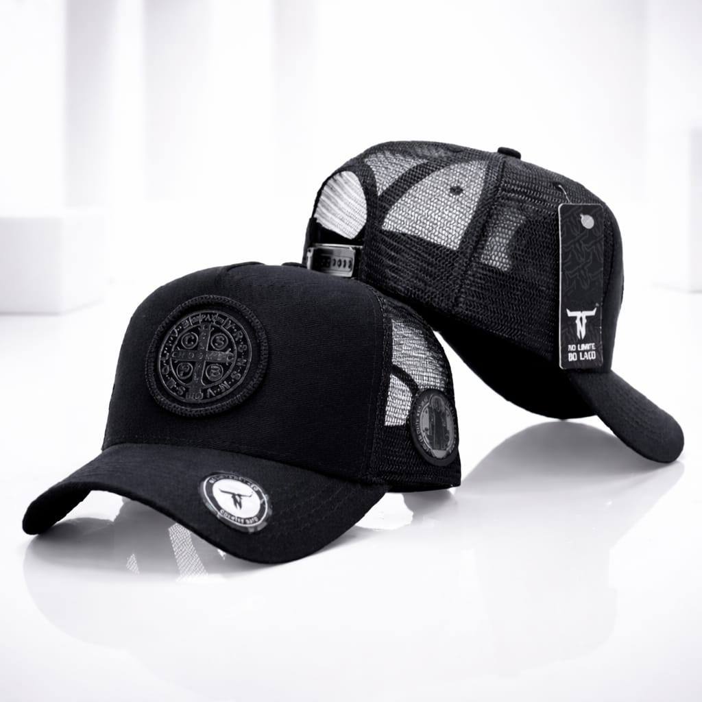 Boné São Bento Preto Trucker Americano Tela Estilo Ajustável Proteção e Fé