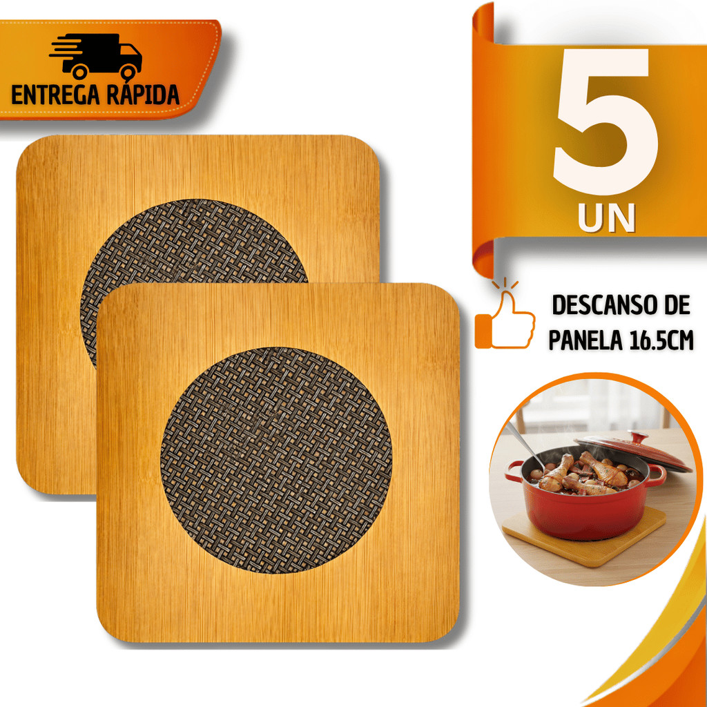 Conjunto Descanso De Panela Bambu Quadrada 16.5 Cm Suporte Panelas Quente Proteção Cozinha Utilidades