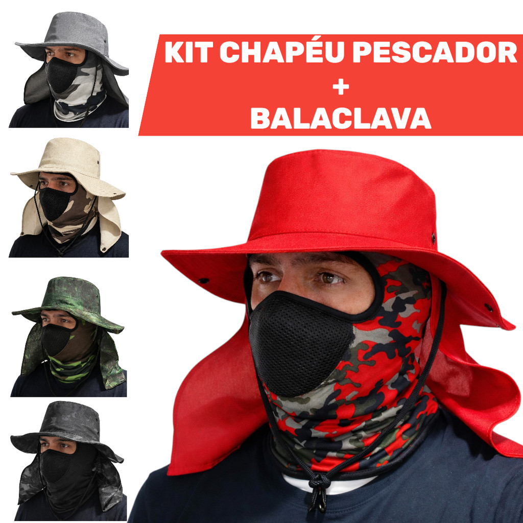 KIT Balaclava + Chapéu Pescador Australiano Pesca com Proteção Pescoço Sol Chapeu Pescador Camping