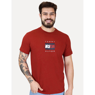Camiseta Tommy Hilfiger Masculina Linear Flag Graphic Vermelha em Oferta na Shopee
