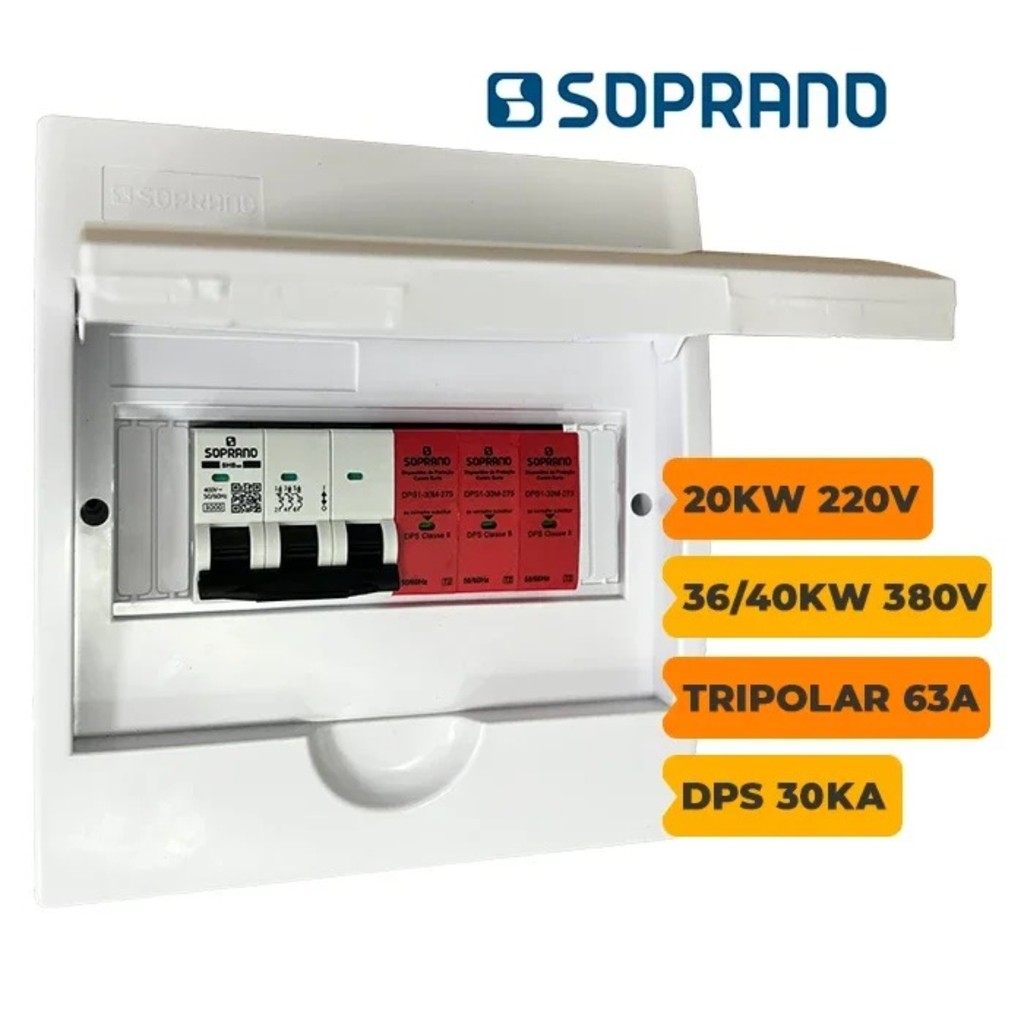 Quadro CA de Distribuição Tripolar 63A Com DPS 30kA 275V