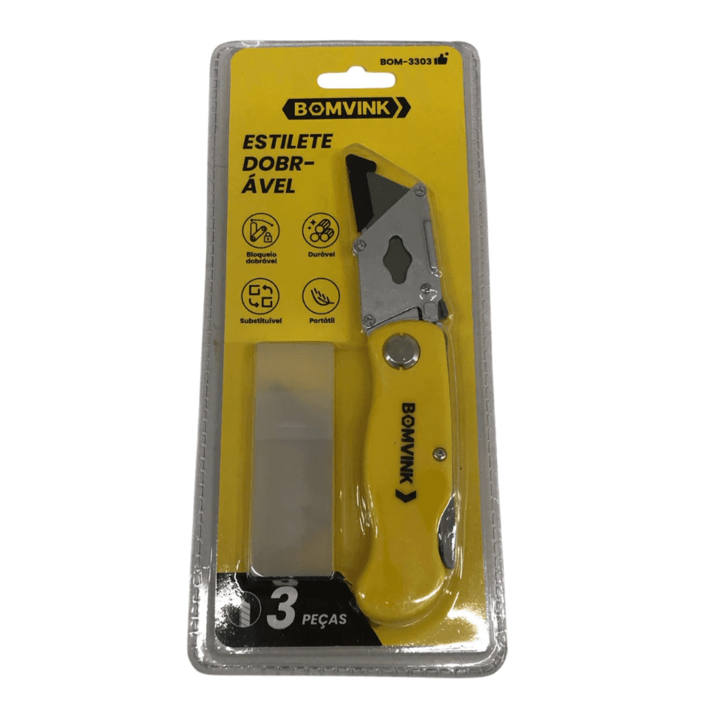 Estilete Dobravel Trapezoidal Profissional com Trava de Seguranca