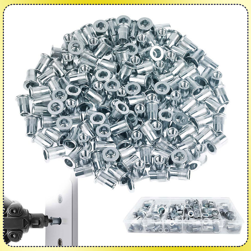 Kit de 230 porcas rebites Porcas rebites de aço carbono com inserção roscada M3 M4 M5 M6 M8 M10 M12 - azul e branca