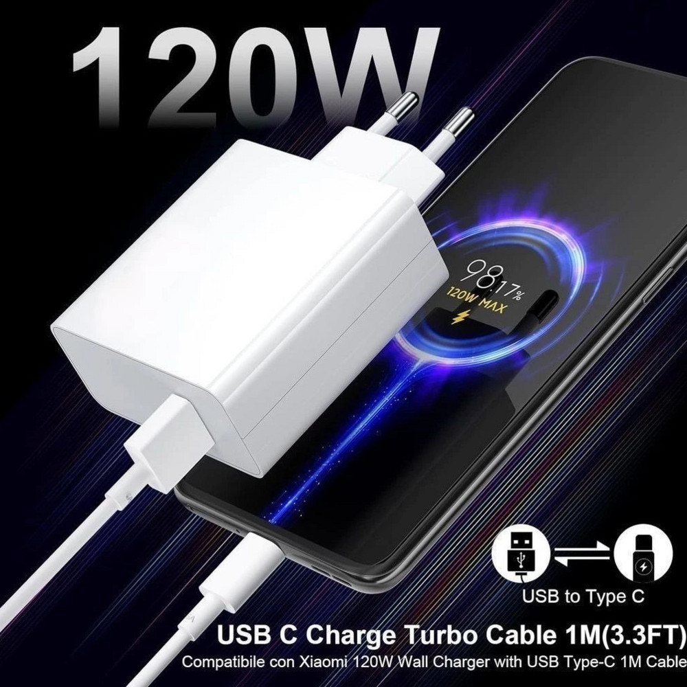 Carregador rápido de 120W 67W com 6A USB C cabo 1M para Mi Turbo Charge Turbo Power Cabo USB + Cabo Tipo C em Oferta na Shopee