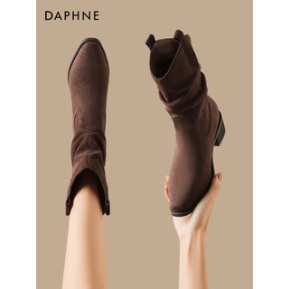 Daphne pilha botas femininas 2026 outono novo estilo Melade botas curtas salto grosso botas de Cowboy ocidental Retro Ma