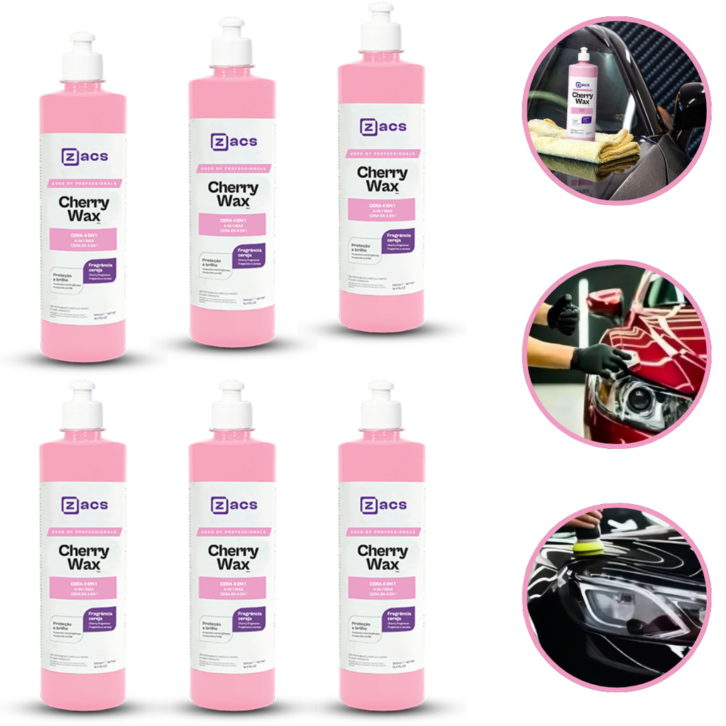 Kit 6 Cera 4 Em 1 Zacs Cherry Wax 500ml Proteção Brilho Automotivo