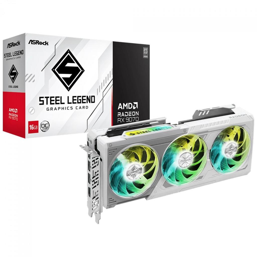Placa de Vídeo ASRock AMD Radeon RX 9070 Steel Legend OC, 16GB, GDDR6, FSR, Ray Tracing, White, 90-GA5EZZ-00UANF em Oferta na Shopee