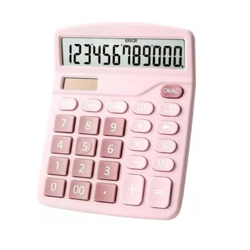 Calculadora Mesa Comercial Escritório Grande 12 Dígitos Solar e Pilha Azul Rosa Colorida
