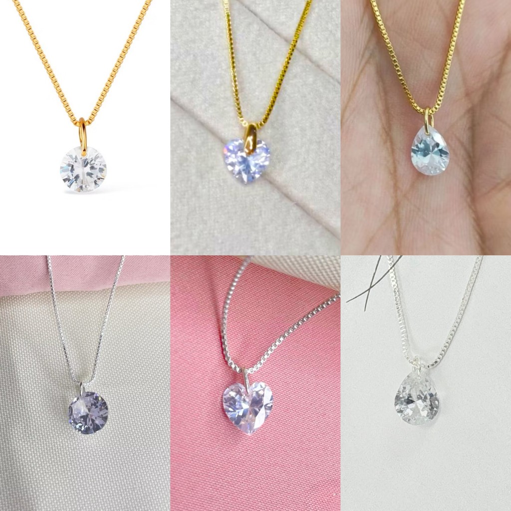 Colar Ponto De Luz pingente Zircônia Coração gotinha redondinho folheado a ouro 18k e prata 925 em Oferta na Shopee