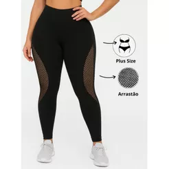 Calça Legging Feminina Detalhe em Arrastão Plus Size Cintura Alta Novidade 2026