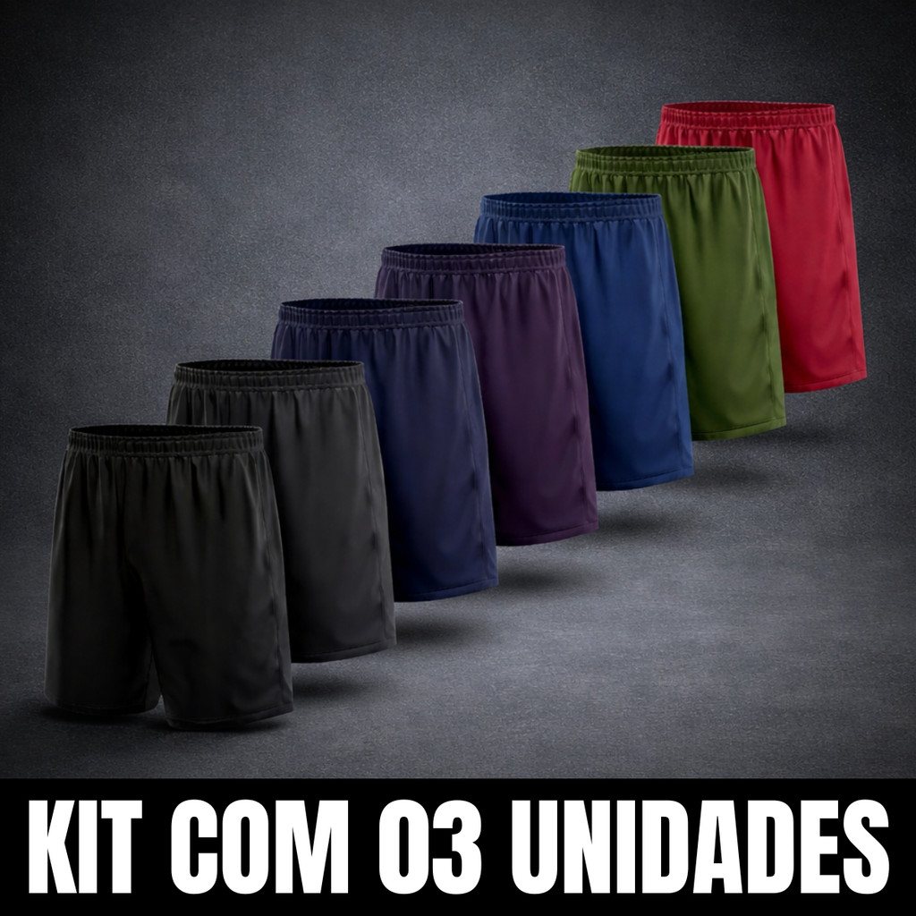 Kit 3 Bermuda Masculina Short Calção Futebol Academia Praia Caminhada Lazer Cores Sortidas