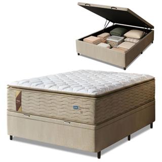 Cama Box Baú Colchão Casal Probel Molas Guarda Costas Max Pillow Top 138x188x81cm Branco / Bege em Oferta na Shopee