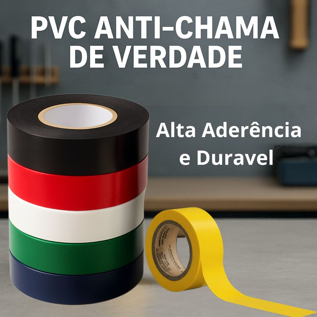 FITA ISOLANTE PVC 19MMX20M COLORIDA PRETA AZUL AMARELA VERMELHA VERDE BRANCA ANTICHAMA USO PROFISSIONAL em Oferta na Shopee