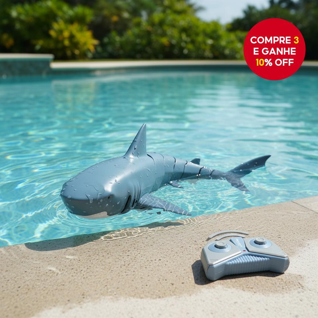  Tubarão Robótico Controlado por Controle Remoto 2.4G Submarino com Spray de Água e Luzes LED para Piscina Externa de