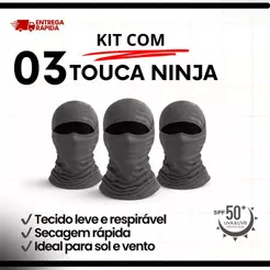 Kit 03 Unidades Máscara Balaclava touca Ninja Moto Proteção UV Térmica Leve Respirável Esportiva