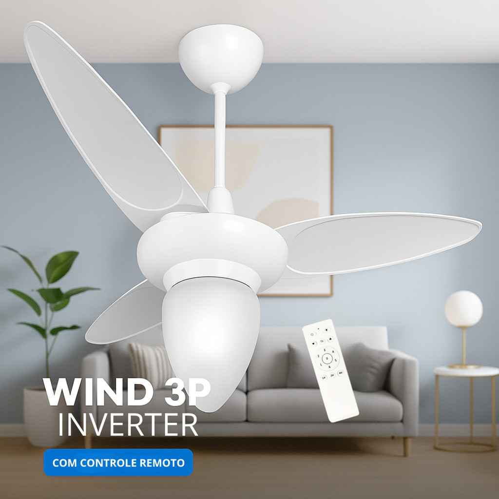 Ventilador de Teto Ventisol Wind 3P Branco 127V~220V Com Controle Remoto