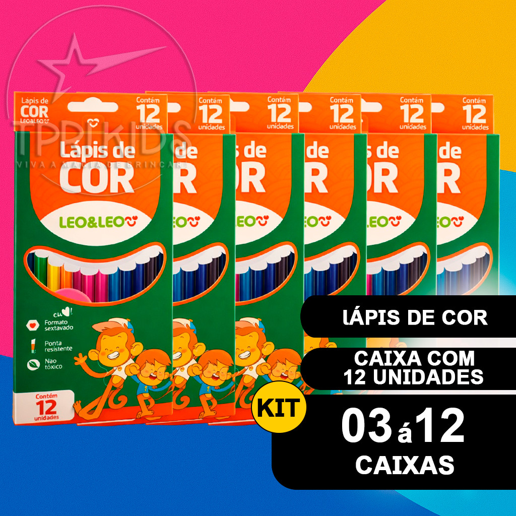 KIT 3 A 12 CAIXAS DE LÁPIS DE COR 12 CORES TAMANHO GRANDE 144 UNIDADES SEXTAVADO PONTA RESISTENTE MATERIAL ESCOLAR