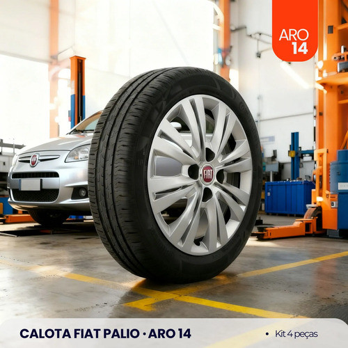Jogo De Calotas Fiat Uno Palio Strada Doblo Aro 14 + Emblema Resinado Completo