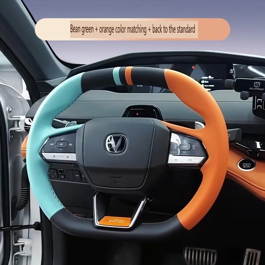 Para Changan Uni-v CS55 PLUS EADO Costura Manual Diy Capa De Volante Do Carro Protetor De Couro Genuíno Trança Acessório