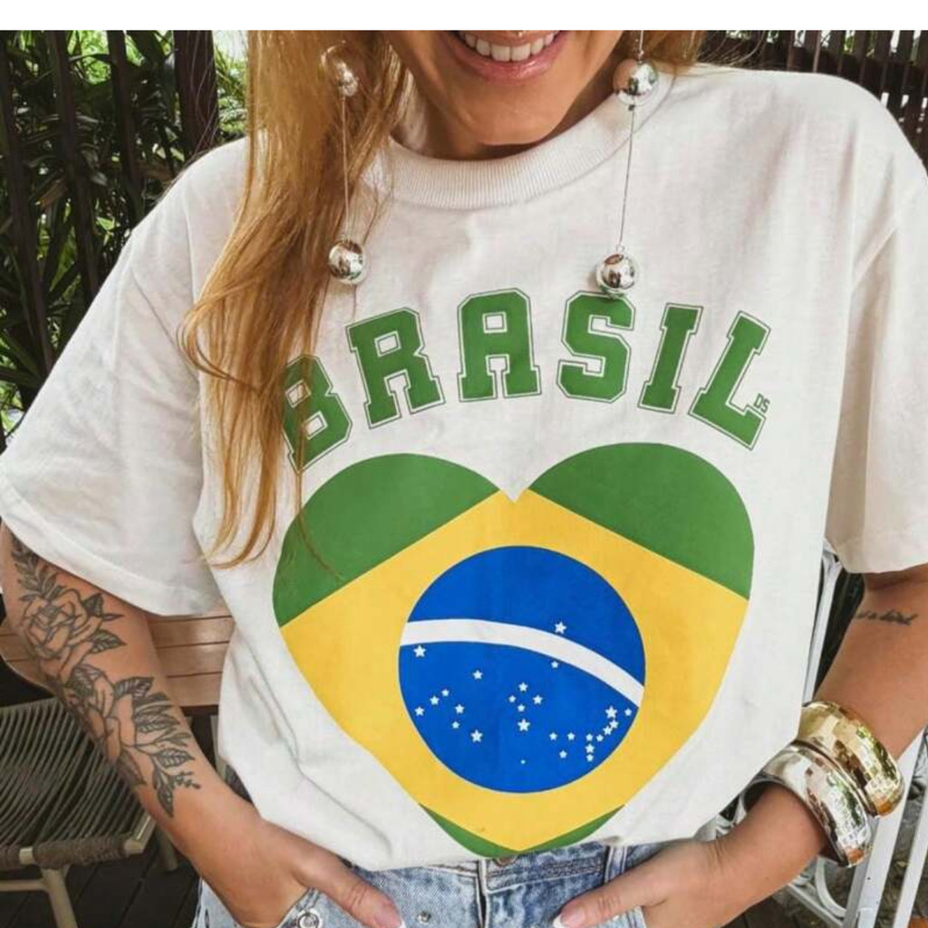 Camiseta Feminina tshirt Estampa BRASIL Blusa em Algodão Premium estilosa tendencia queridinha moda feminina blogueiras