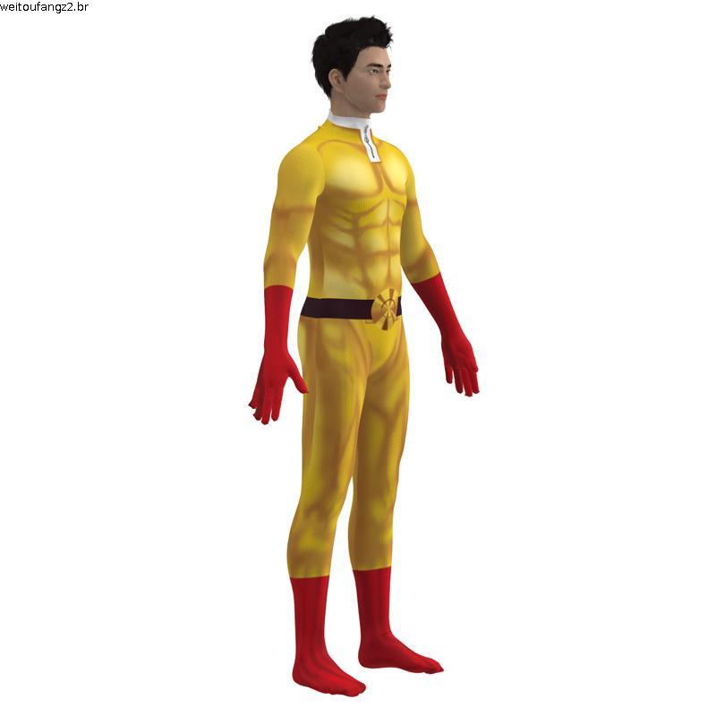 Um Soco Homem Cosplay Traje Para Criança Saitama Anime Cos Bodysuit Super-Herói Macacões De Halloween