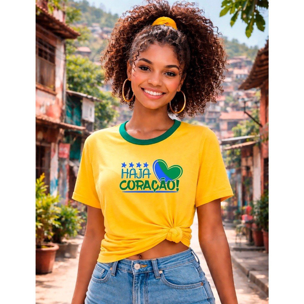 Camiseta Feminina Brasil Torcedora Camisa Algodão Premium Copa do Mundo Futebol