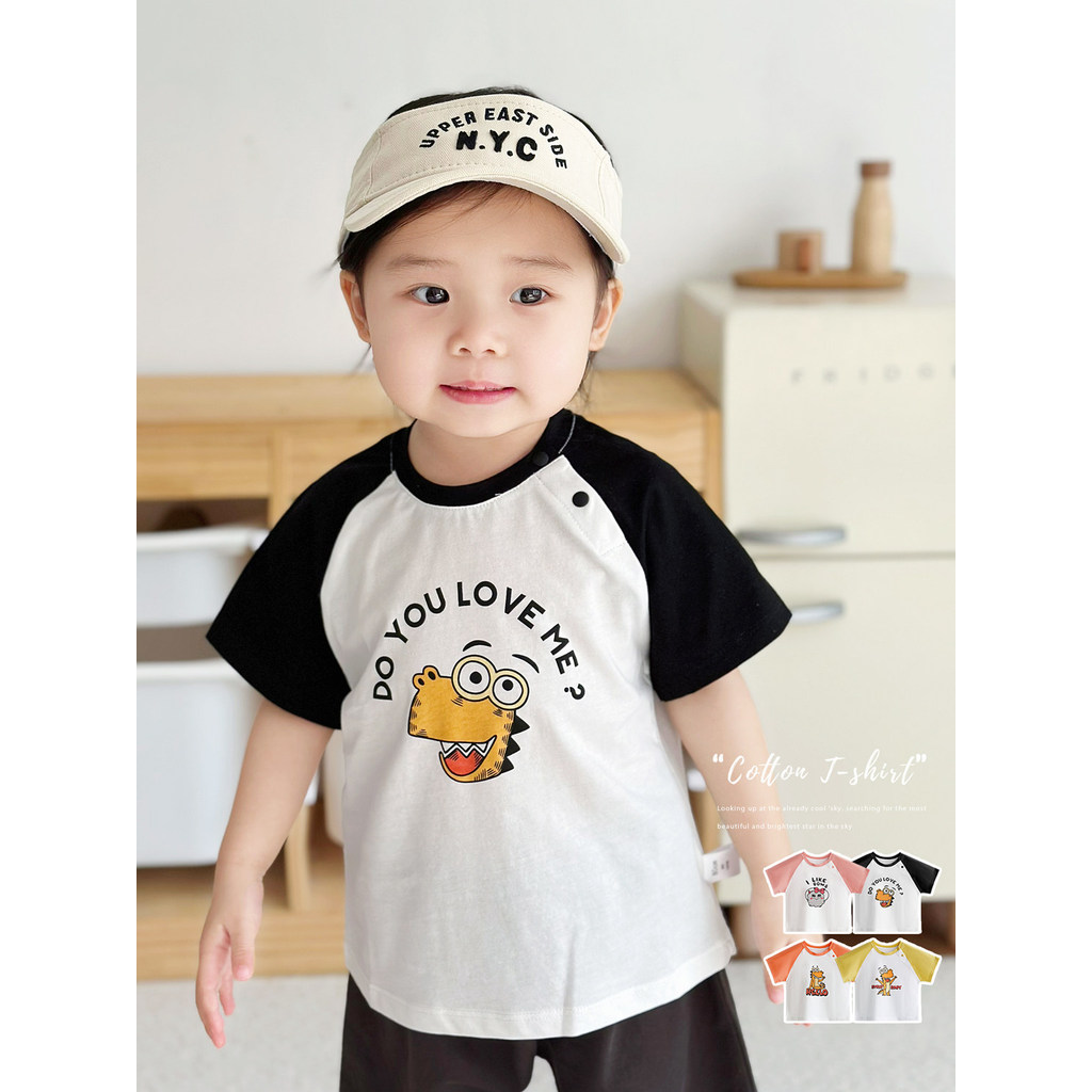 Bebê de manga curta camiseta verão puro algodão Casual estilo ocidental dos desenhos animados bonito impresso meia manga