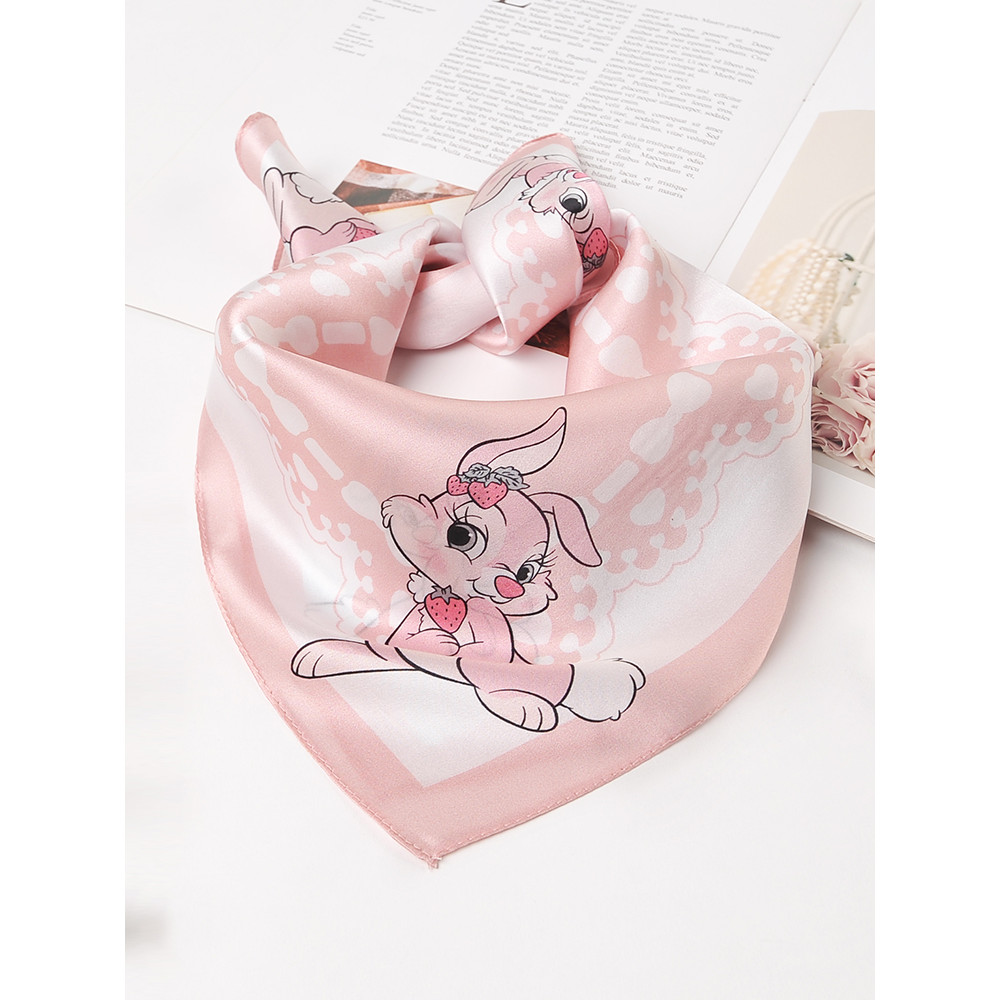 Meninas dos desenhos animados de seda pequeno lenço quadrado coelho bebê amoreira lenço de seda crianças primavera outon