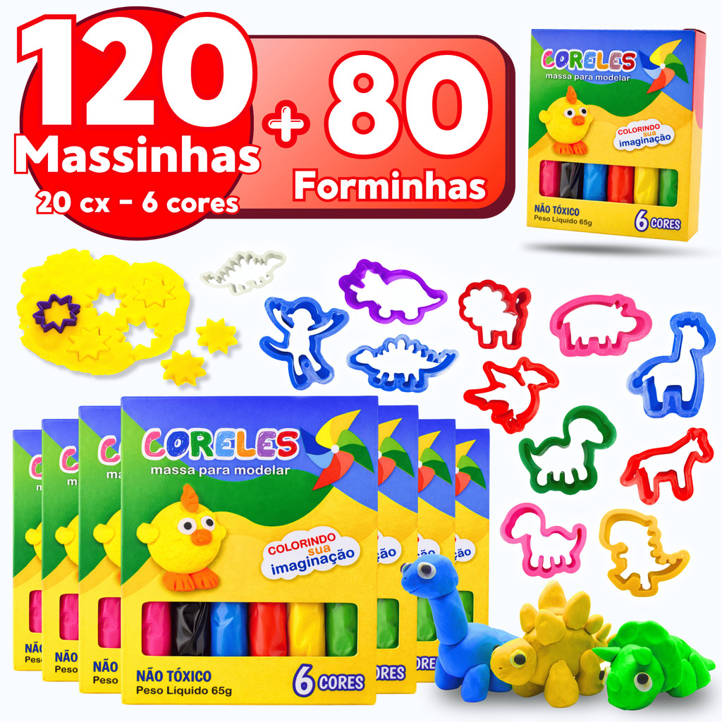 Kit Infantil Massa Modelar + Forminha Molde Animais Prenda Festa Infantil Brinde Prenda Junina