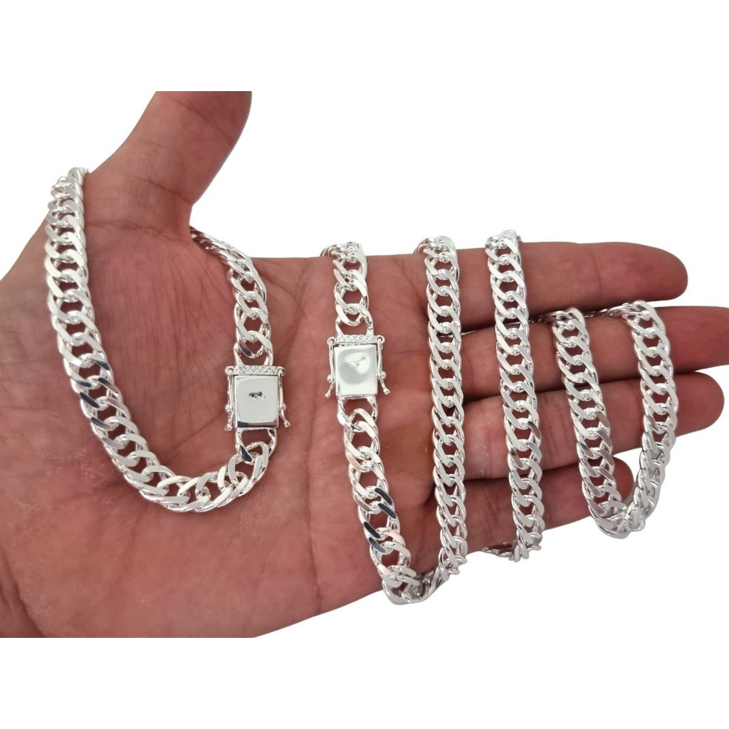 Kit Corrente E Pulseira GRUMET DUPLA 8MM Masculina Grossa Banhada À Prata 925