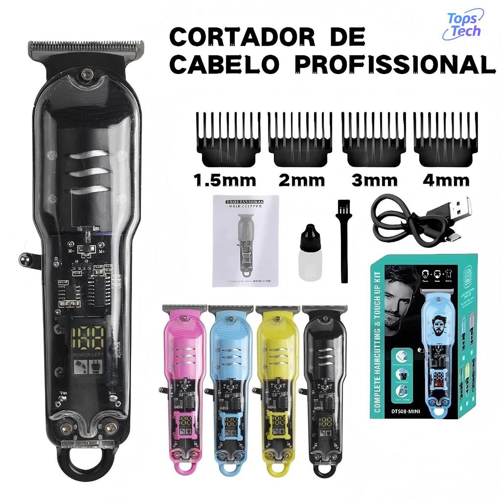 Maquina De Cortar Cabelo Profissional Smart LCD-- Barbeador Eletrico Transparente Sem Fio Para Homens