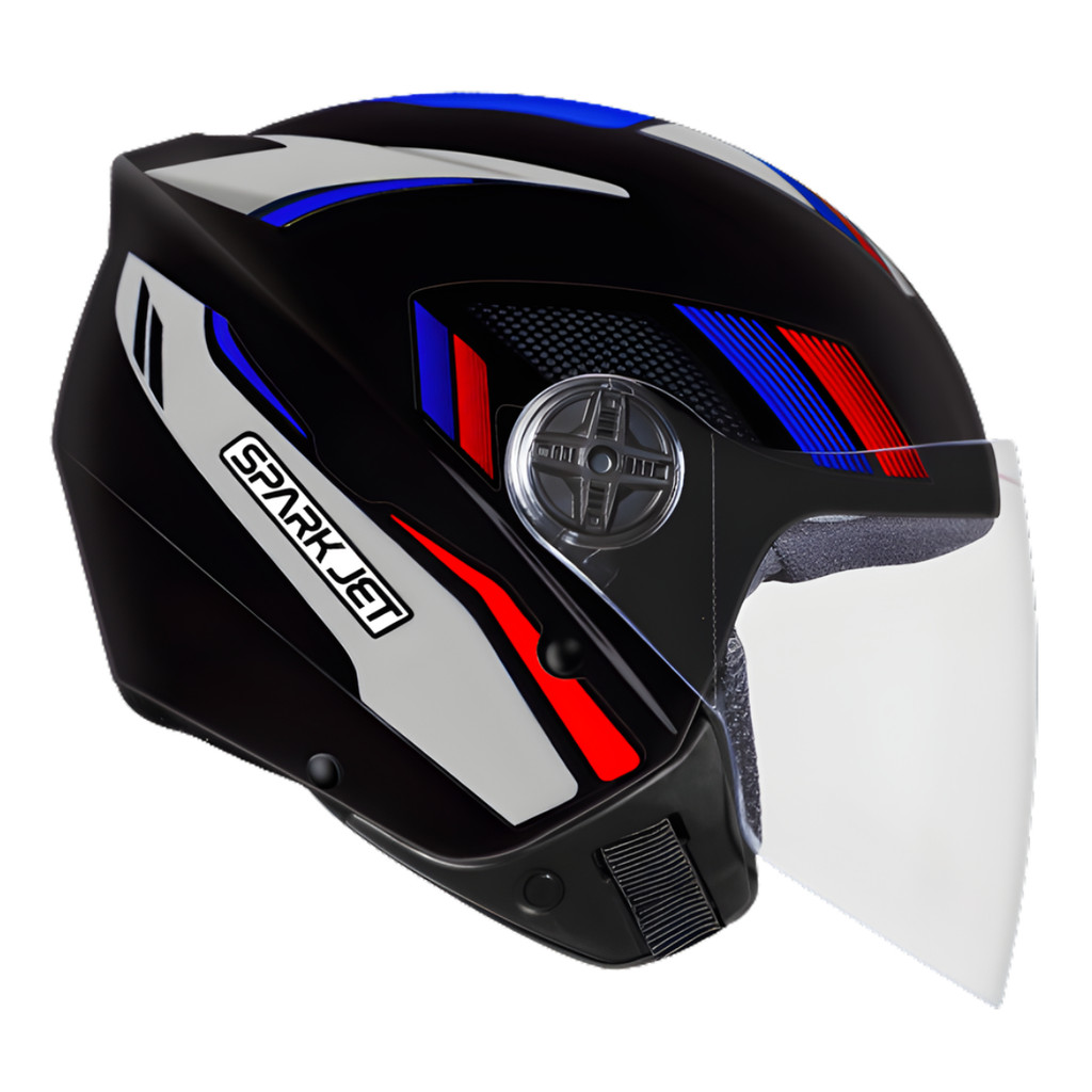 Capacete Ebf Spark Jet Sting  Aberto Preto Azul Vermelho