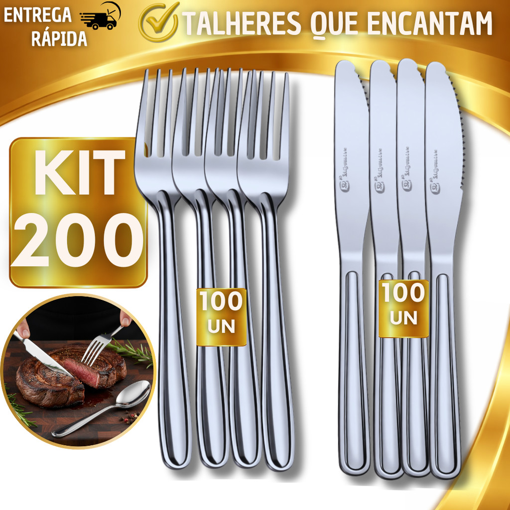 Talheres em Inox 200/100/50 – Facas e Garfos Duráveis para Casa, Festas e Ambientes Profissionais Buffet Cozinha Casa