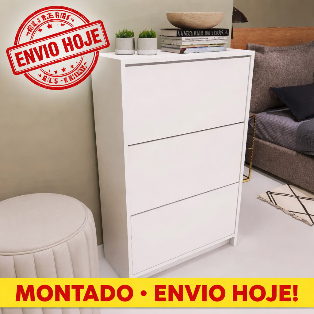 Sapateira 3 Portas Basculante Armário Multiuso Organizador – Quarto, Sala e Estante