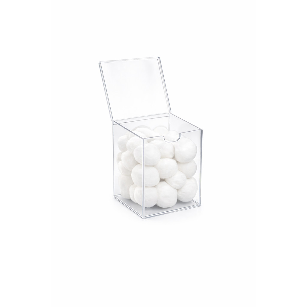 Porta Organizador de Algodão em Acrílico Transparente Com Tampa – Banheiro Maquiagem Odonto Manicure