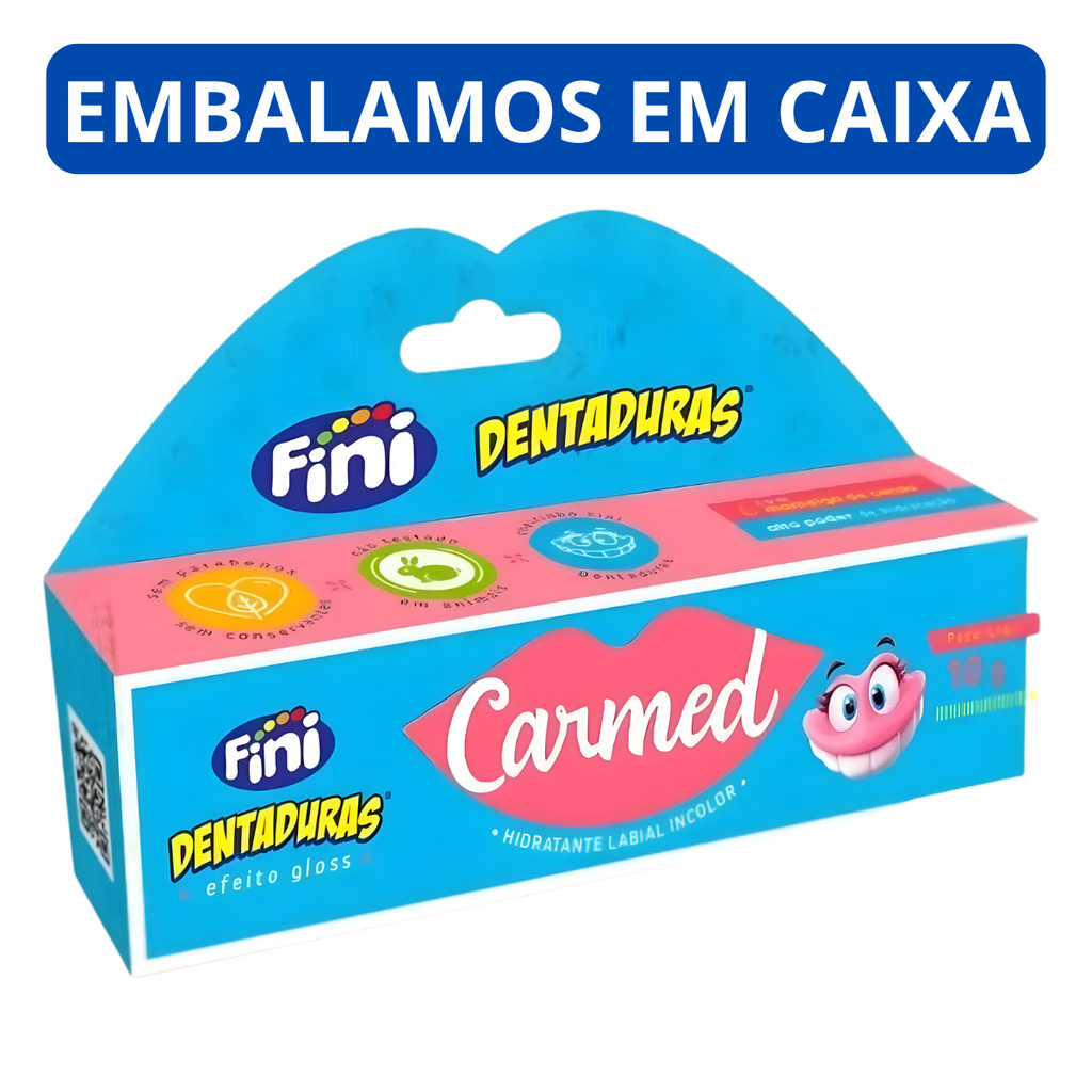 Carmed Hidratante Labial Fini Dentaduras Incolor - Edição Ilimitada, Bisnaga 10g, Cheirinho de Fini