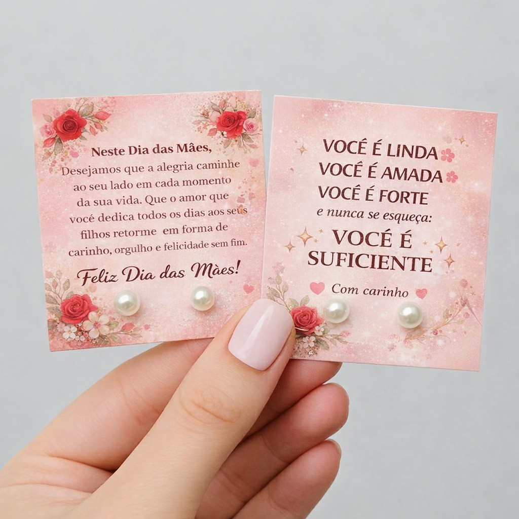 100 Pares De Brinco De Pérola + TAG Lembrancinha Mês Da Mulher Dia Das Mães Tag Para Cliente E Mimo