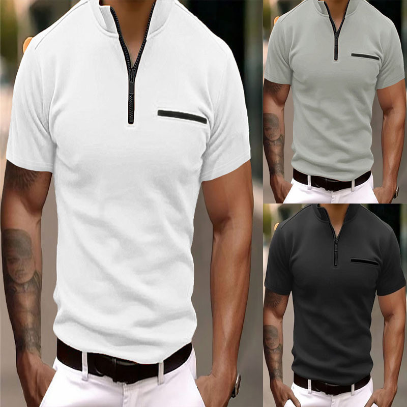 Novo produto camisa POLO masculina de verão com zíper bolso Casual camisa masculina