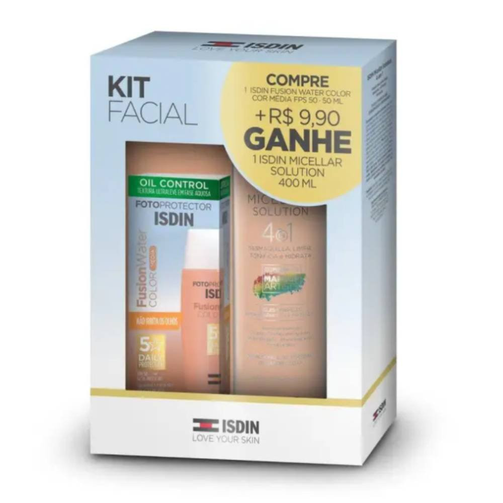 Kit Isdin Protetor Solar Facial Fusion Water Média Fps60 50ml + Água Micelar 400ml