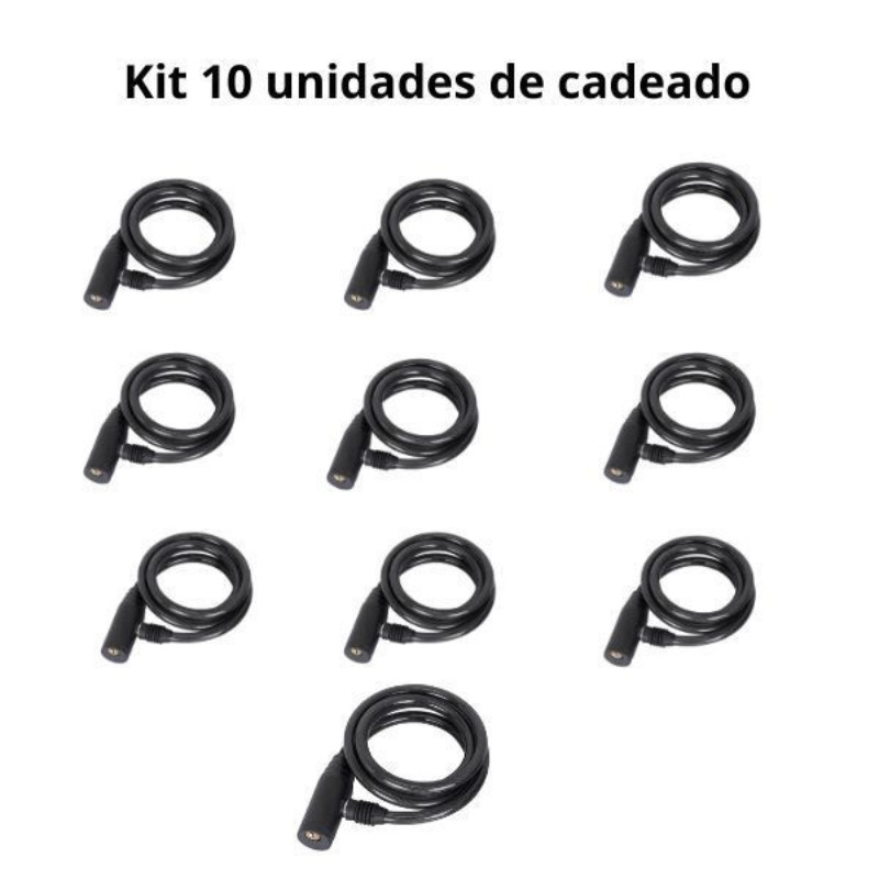 Kit 10 Unidades de Cadeado Para Bicicleta e Moto Com Cabo De Aço 64 Cm