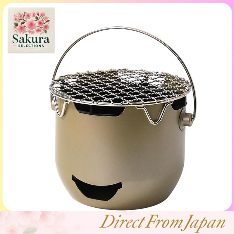 HIDERME Mini Charcoal Grill for Solo Camping, Shichirin and Bucket Style, Single-Person Outdoor Stove｜15cm Diameter, Lightweight and Compact BBQ Grill Fire Pit｜Charcoal Grill for Solo Cooking, Camping Meals with Grate Included
