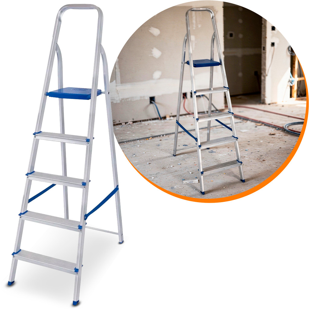 Escada 5 Degraus em Alumínio Mor Dobrável Tesoura Até 120kg