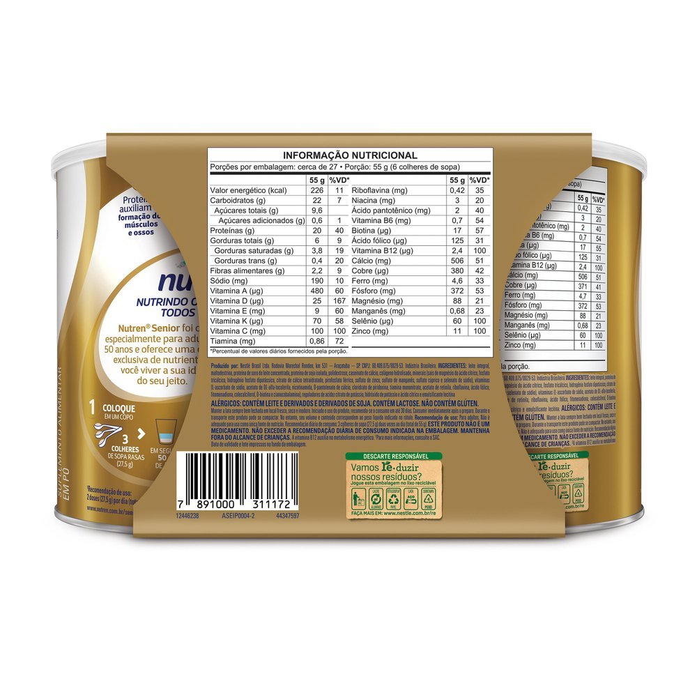 Detalhes do Nutren Senior Sem Sabor Suplemento Alimentar 2 Latas 740g Ganhe 30% de Desconto na Segunda Unidade