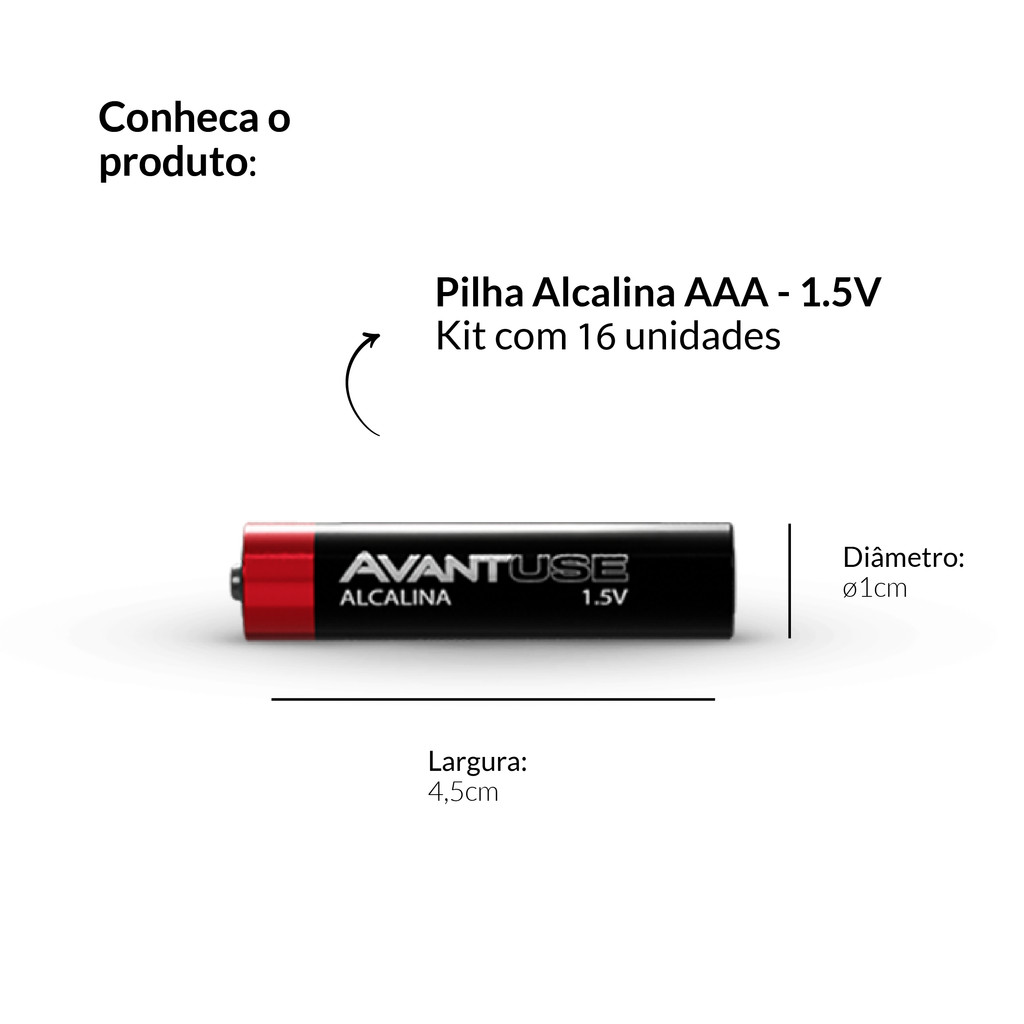 Detalhes do Kit 16 Pilhas Alcalinas AAA Palito 1.5v - Avant Use