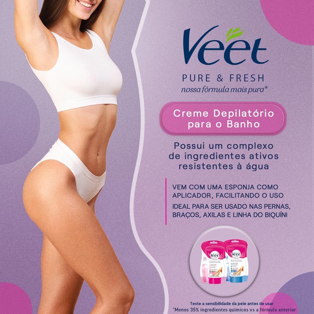 Detalhes do Creme Depilatório Veet Pure & Fresh Pernas e Corpo para Banho 150ml
