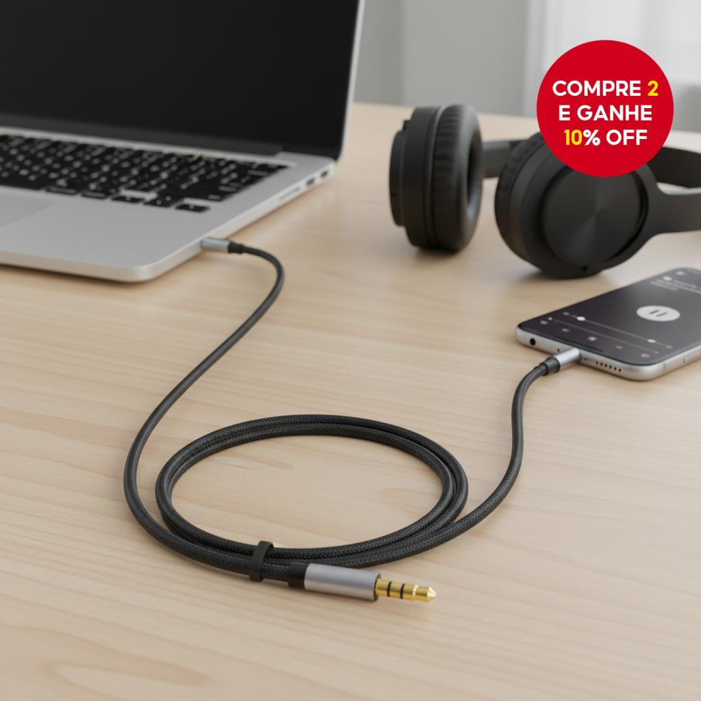 Cabo de conexão de áudio de 3,5 mm para 3,5 mm para placa de som, streaming ao vivo e acompanhamento