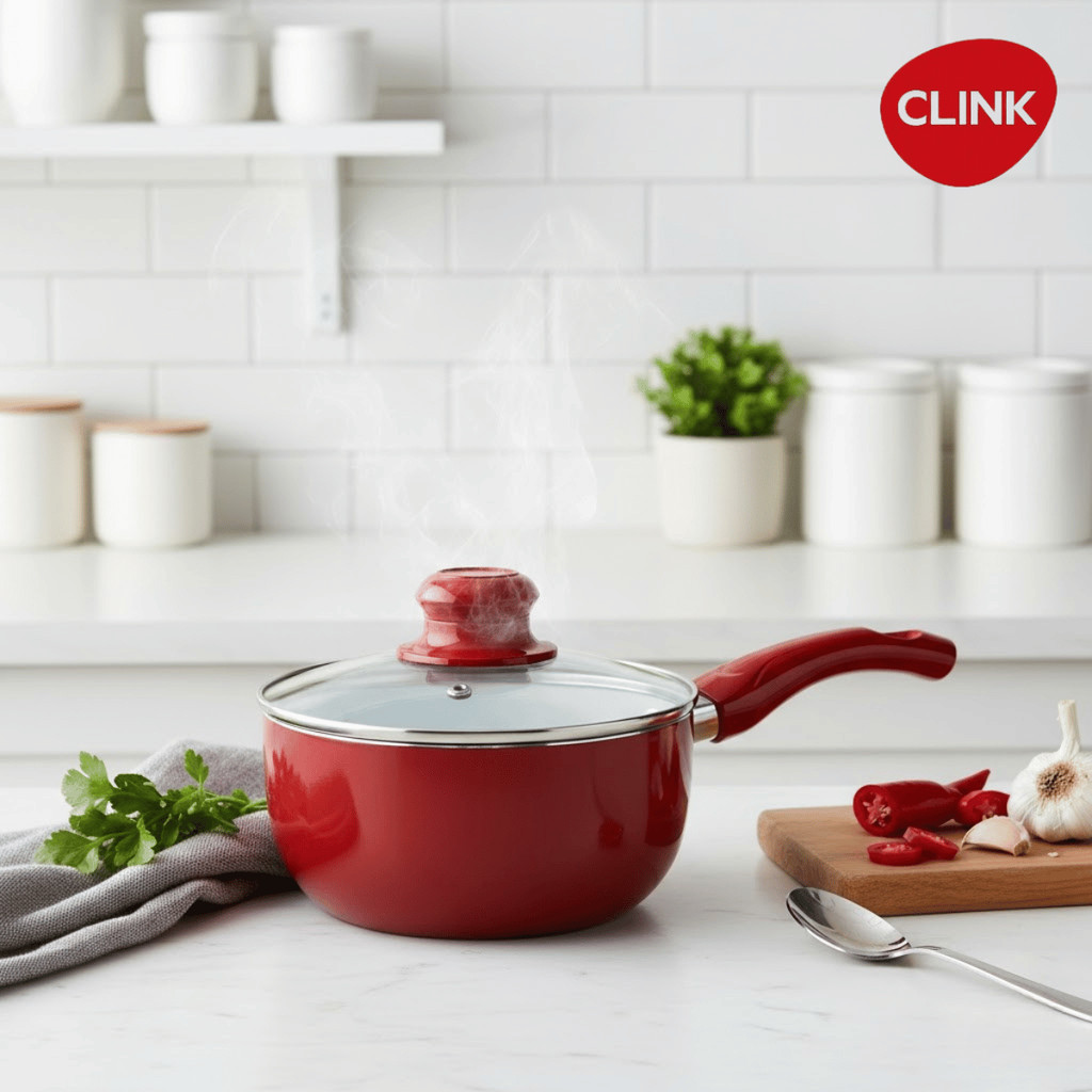 Panela Antiaderente 16cm c/ Tampa de Vidro - Clink / Cozinha Fogão / Utensílio Doméstico Kit Conjunto