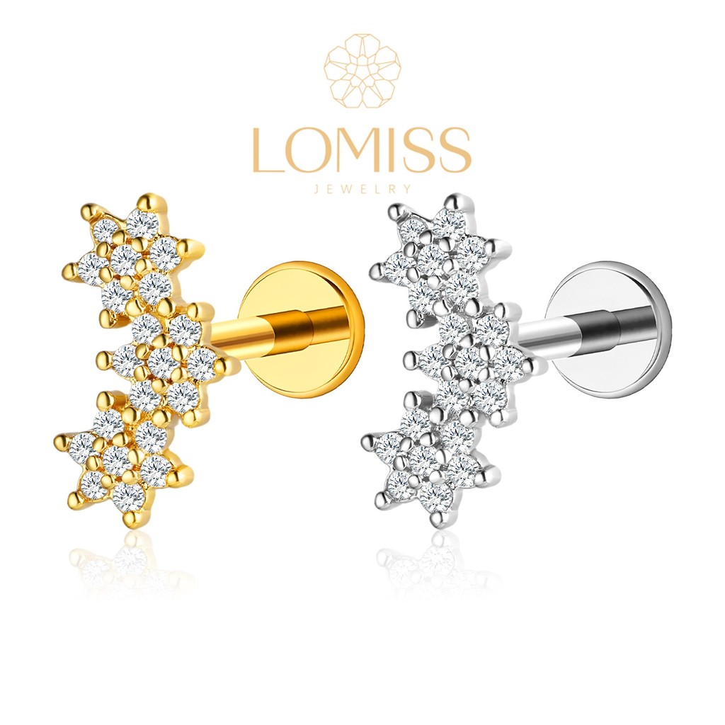 Piercing Labret Zircônias Estrela Cobre/Aço Cirúrgico Helix Tragus Conch Nariz Boca Aço Inoxidável Piercing Orelha