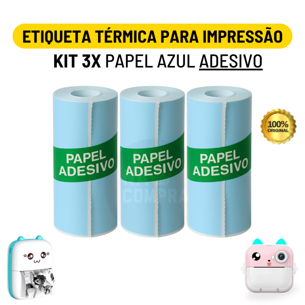 Kit 3 Bobina Rolo De Papel Térmico Adesivo 57*30mm Azul Para Mini Impressora Portátil De Gatinho / Envio Imediato em Oferta na Shopee