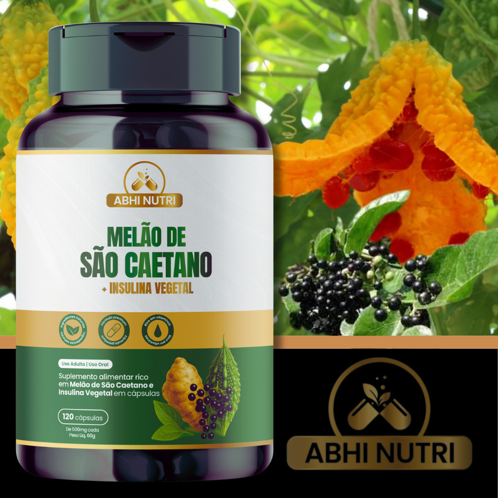 Melão de São Caetano + Insulina Vegetal - 120 Cápsulas de 500 mg - Kits Com 1, 2 e 3 Frascos. ABHI Nutri